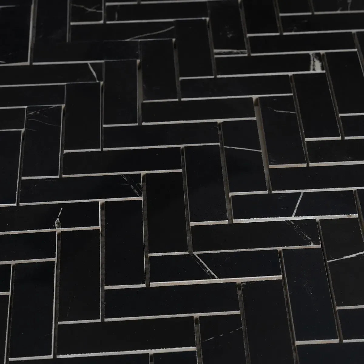 Azra Nero Black Herringbone Porcelain Mosaic Tile | Tile Club