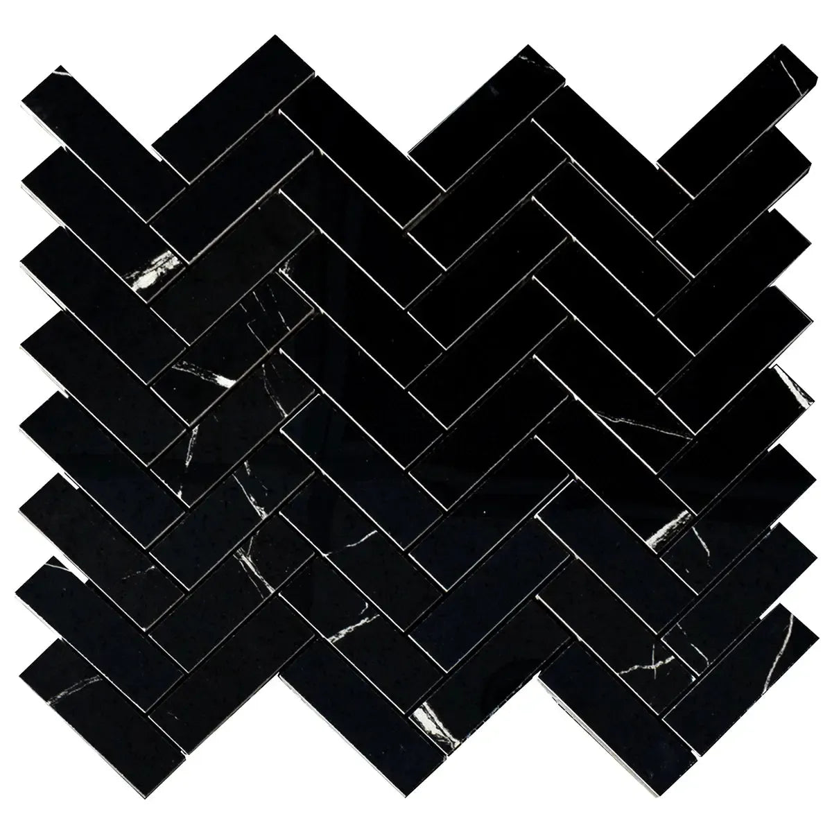 Azra Nero Black Herringbone Porcelain Mosaic Tile | Tile Club