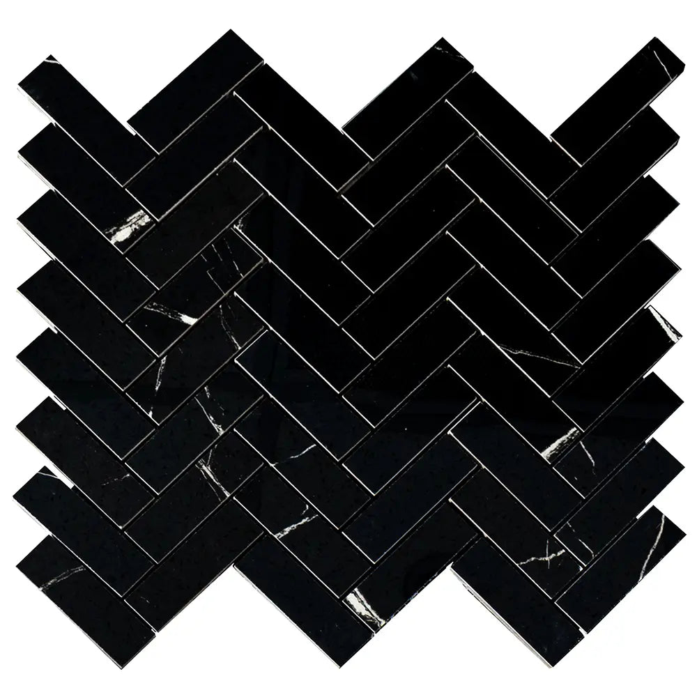 Azra Nero Black Herringbone Porcelain Mosaic Tile | Tile Club