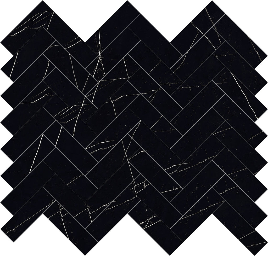 Azra Nero Black Herringbone Porcelain Mosaic Tile | Tile Club