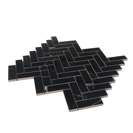 Azra Nero Black Herringbone Porcelain Mosaic Tile
