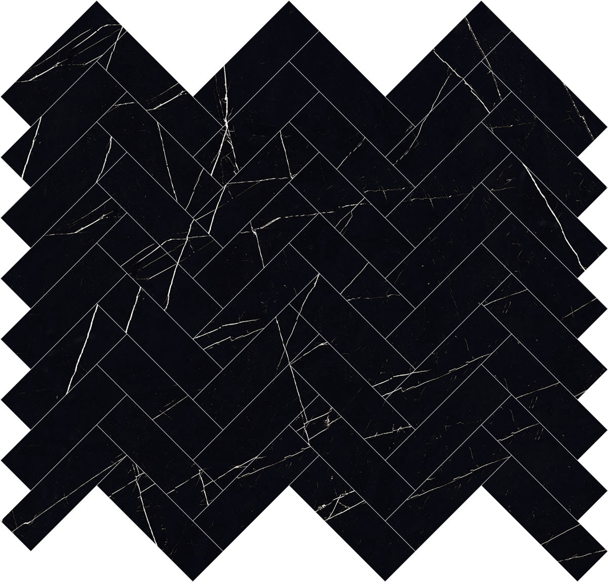 Emporio Nero Black Herringbone Porcelain Mosaic Tile Sample