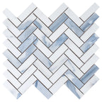 Azra Statuario Blue Herringbone Porcelain Mosaic Tile | Tile Club