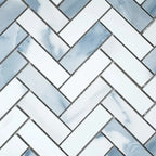 Azra Statuario Blue Herringbone Porcelain Mosaic Tile | Tile Club