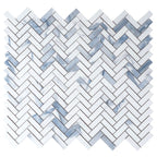Azra Statuario Blue Herringbone Porcelain Mosaic Tile | Tile Club