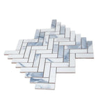Azra Statuario Blue Herringbone Porcelain Mosaic Tile | Tile Club
