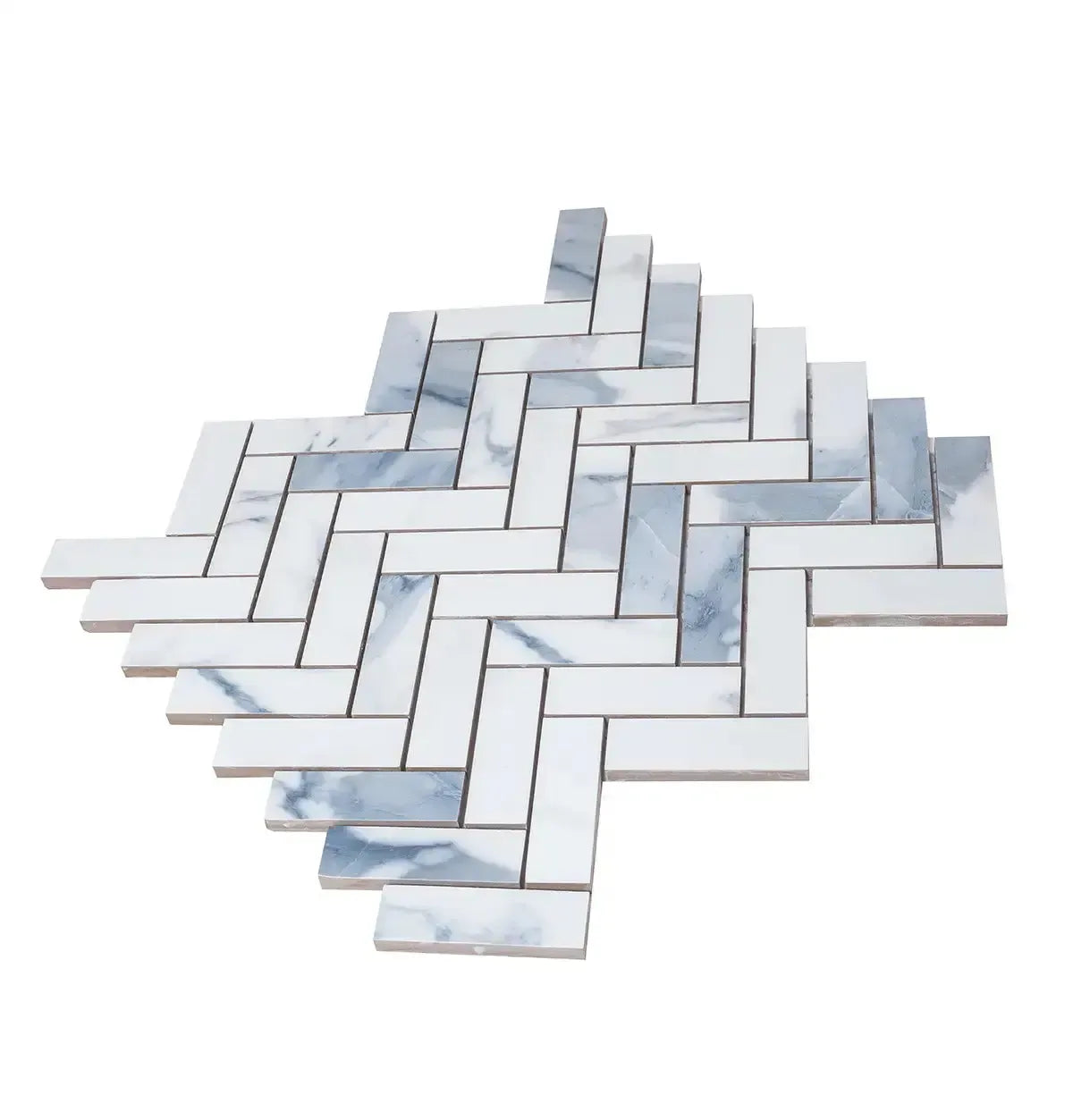 Azra Statuario Blue Herringbone Porcelain Mosaic Tile | Tile Club