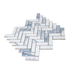 Azra Statuario Blue Herringbone Porcelain Mosaic Tile | Tile Club