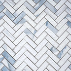 Azra Statuario Blue Herringbone Porcelain Mosaic Tile | Tile Club