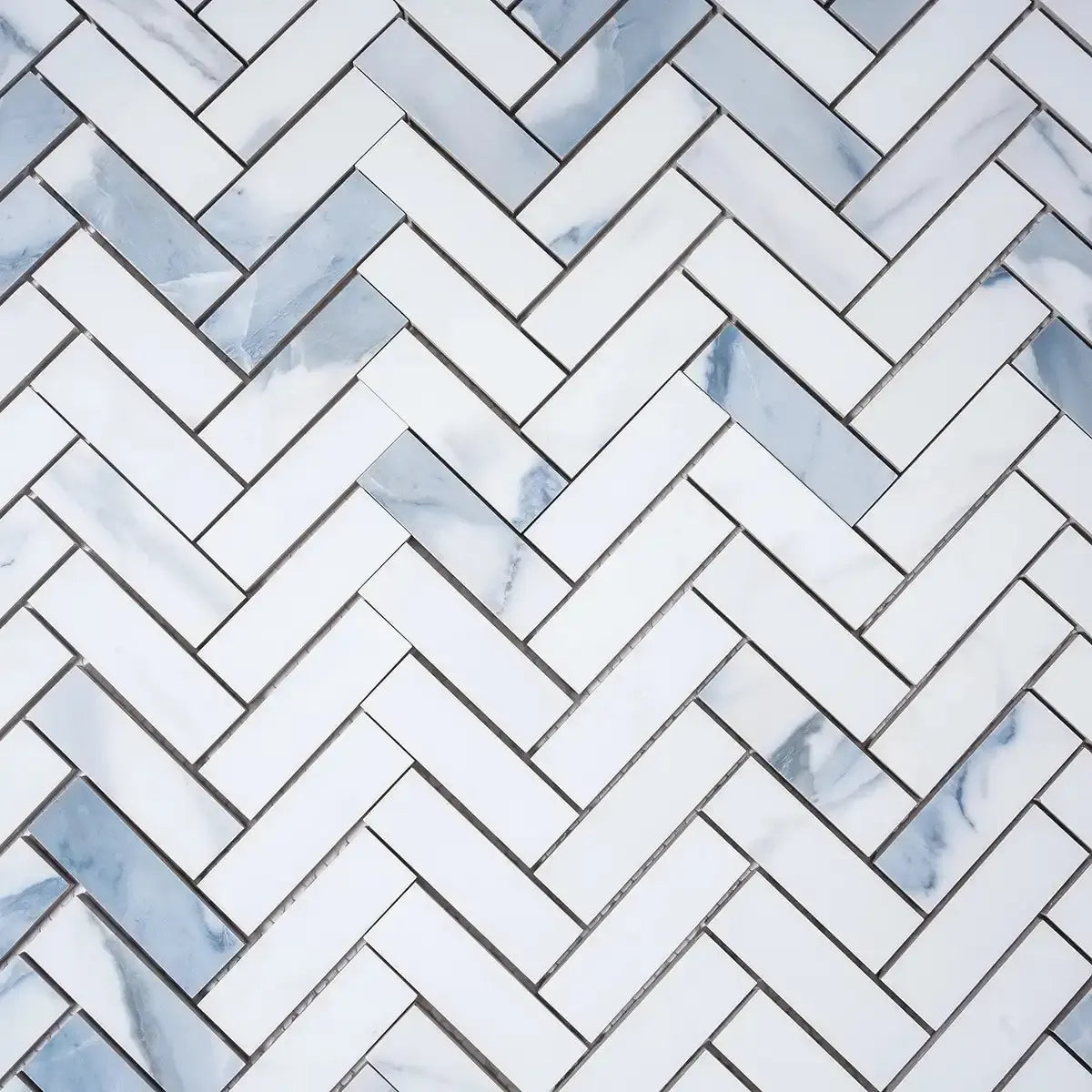 Azra Statuario Blue Herringbone Porcelain Mosaic Tile | Tile Club