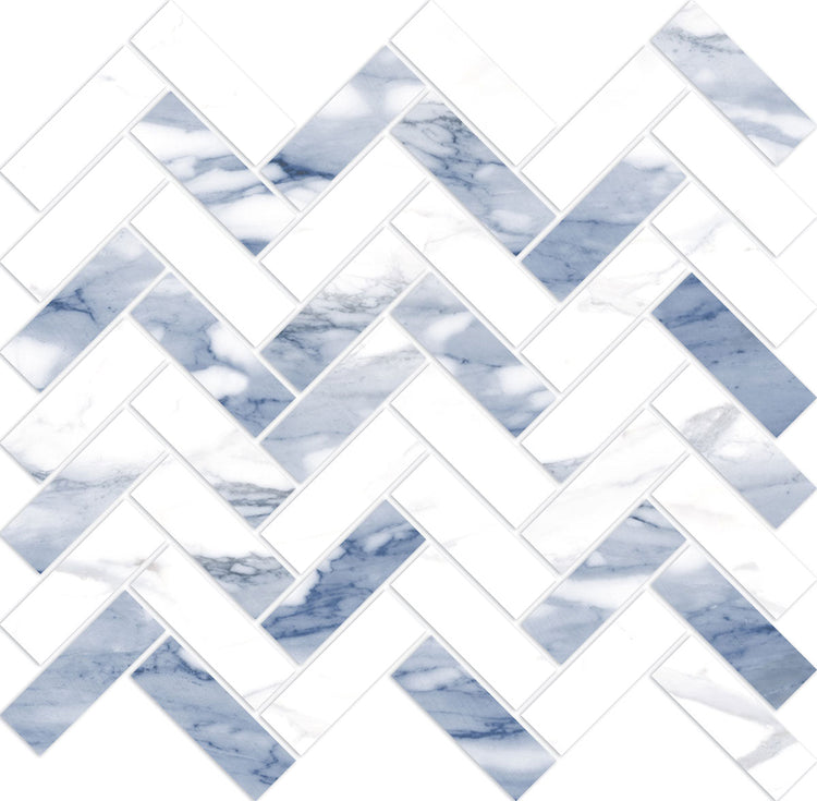 Emporio Statuario Blue Herringbone Porcelain Mosaic Tile Sample