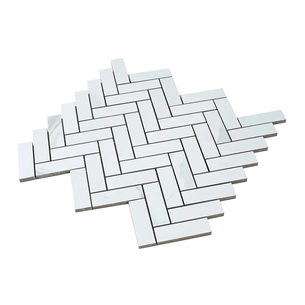 Azra Statuario Smoke Herringbone Porcelain Mosaic Tile | Tile Club