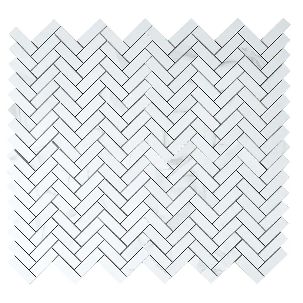 Azra Statuario Smoke Herringbone Porcelain Mosaic Tile | Tile Club