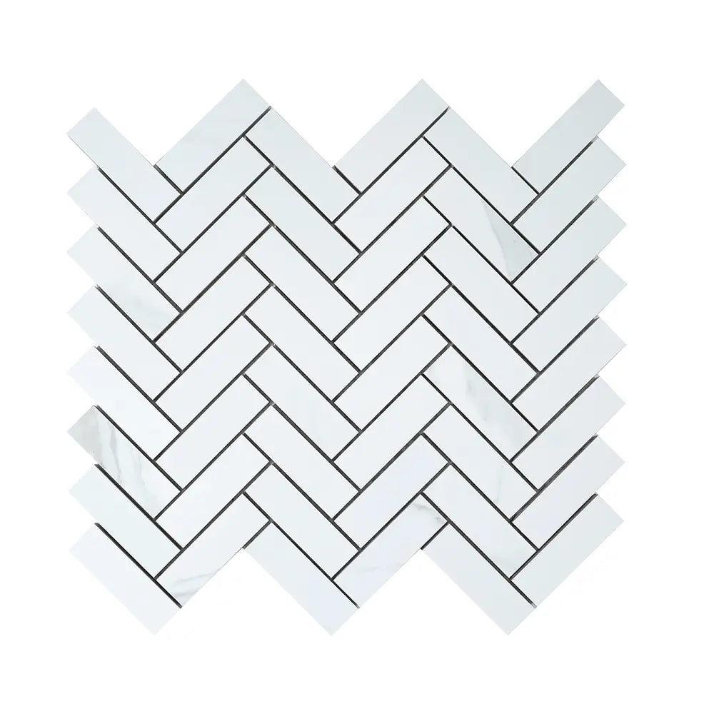 Azra Statuario Smoke Herringbone Porcelain Mosaic Tile | Tile Club