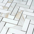 Azra Statuario Coffee Herringbone Porcelain Mosaic Tile | Tile Club