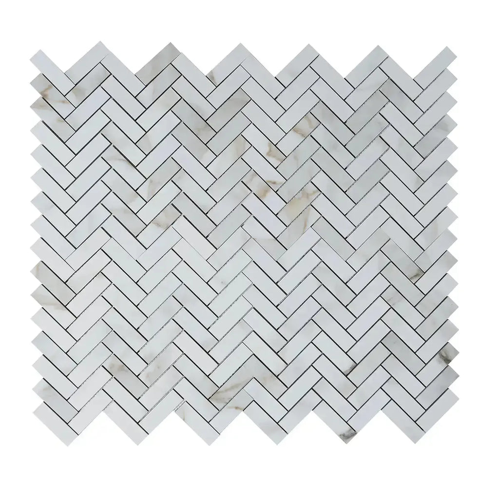 Azra Statuario Coffee Herringbone Porcelain Mosaic Tile | Tile Club