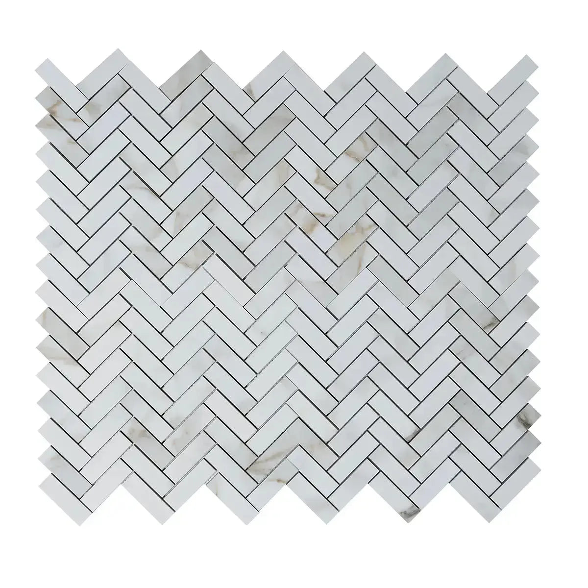 Azra Statuario Coffee Herringbone Porcelain Mosaic Tile | Tile Club