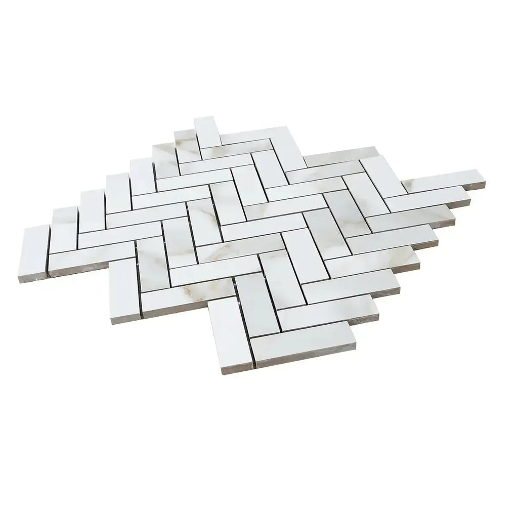 Azra Statuario Coffee Herringbone Porcelain Mosaic Tile | Tile Club