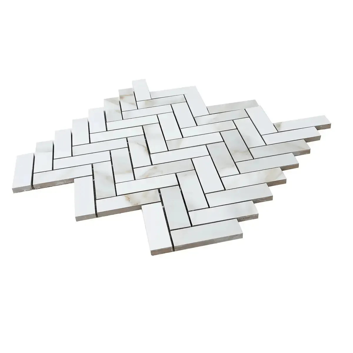 Azra Statuario Coffee Herringbone Porcelain Mosaic Tile | Tile Club