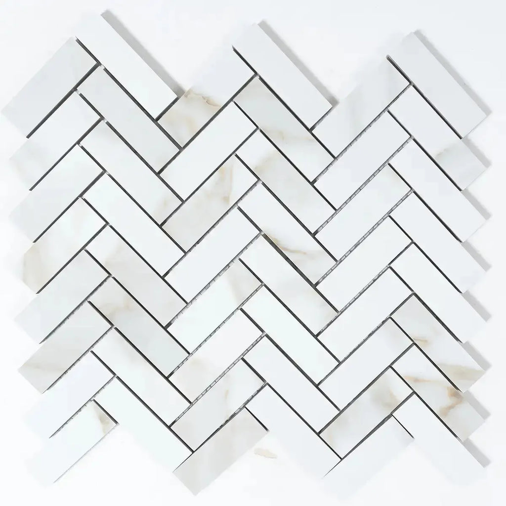 Azra Statuario Coffee Herringbone Porcelain Mosaic Tile | Tile Club