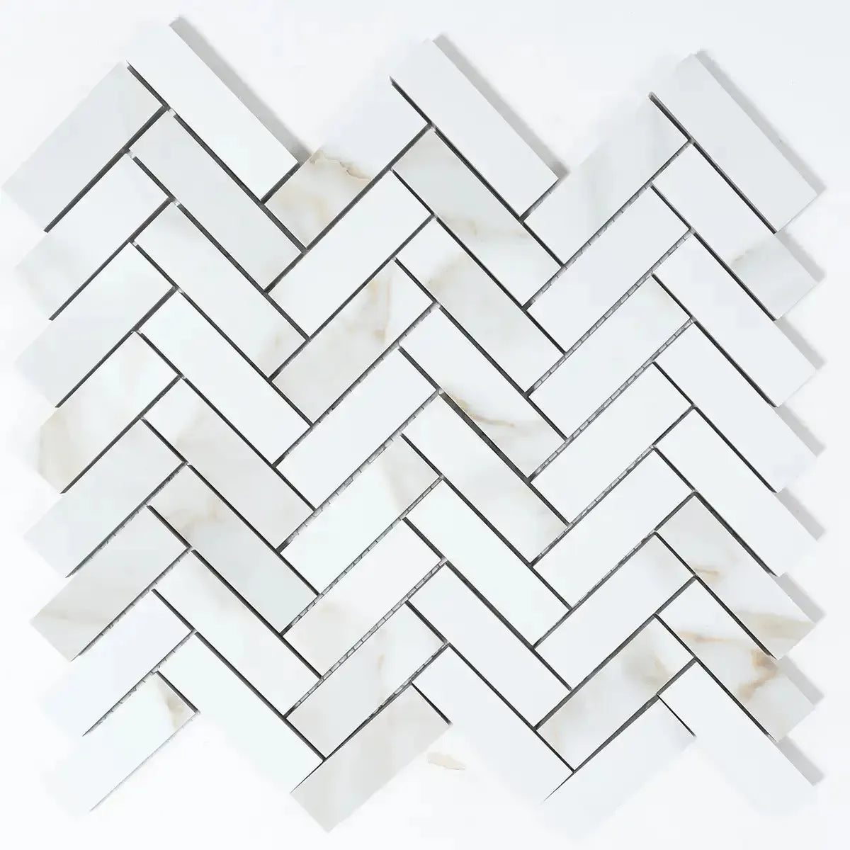 Azra Statuario Coffee Herringbone Porcelain Mosaic Tile | Tile Club