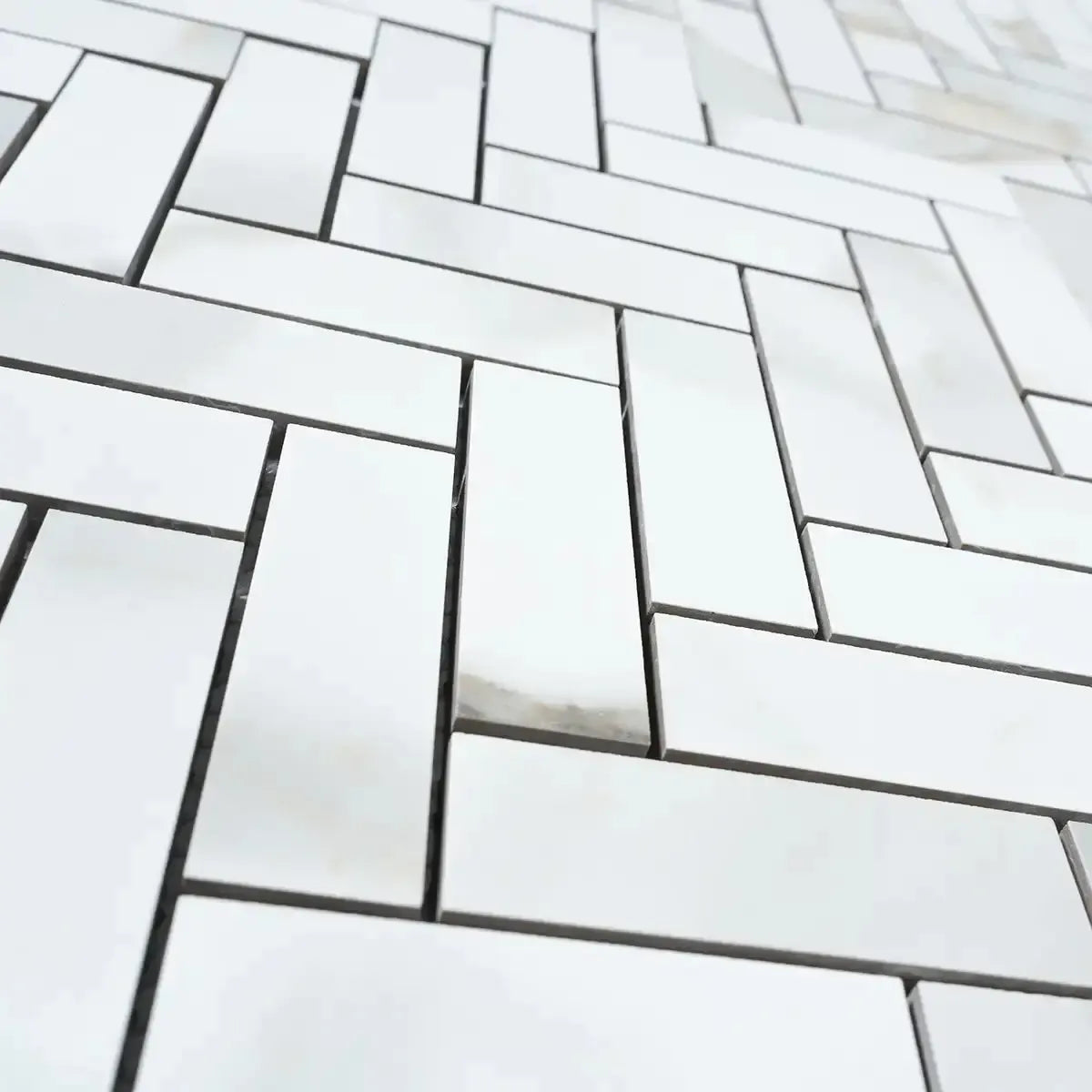 Azra Statuario Coffee Herringbone Porcelain Mosaic Tile | Tile Club