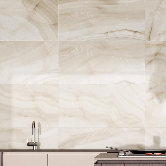 Athena Miel Polished Beige Stone Slab Kitchen Backsplash