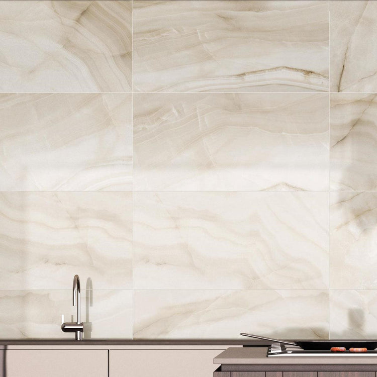 Athena Miel Polished Beige Stone Slab Kitchen Backsplash