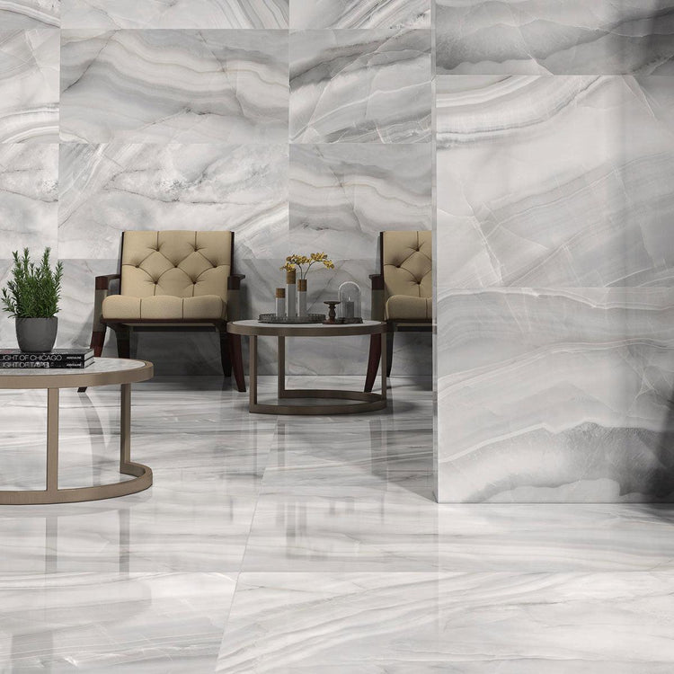 Athena Plata Natural Gray and White Stone Slab Porcelain Tile