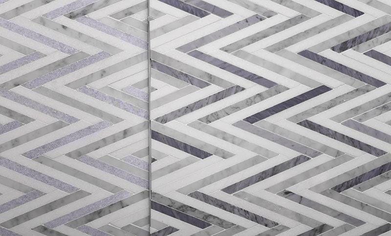 Azul Cielo Thassos And Carrara Striped Chevron Mosaic Tile 4