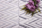 Azul Cielo Thassos And Carrara Striped Chevron Mosaic Tile 3