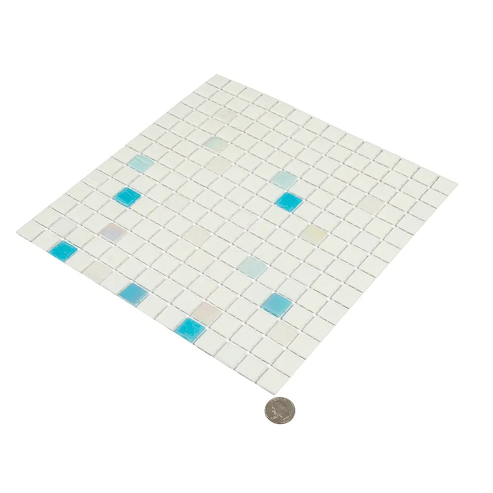White and Ocean Blue Gradient Mixed Squares Glass Pool Tile | Tile Club