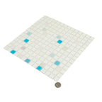 White and Ocean Blue Gradient Mixed Squares Glass Pool Tile | Tile Club