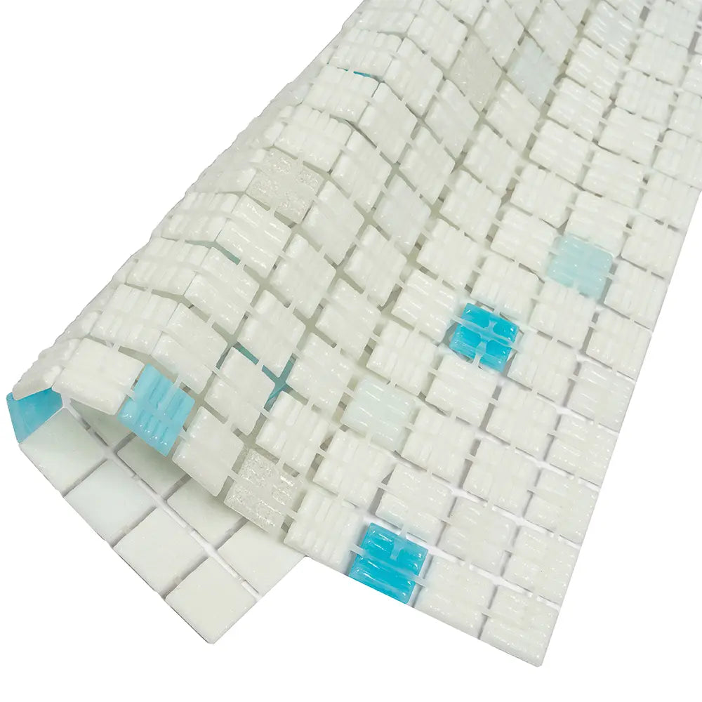 White and Ocean Blue Gradient Mixed Squares Glass Pool Tile | Tile Club