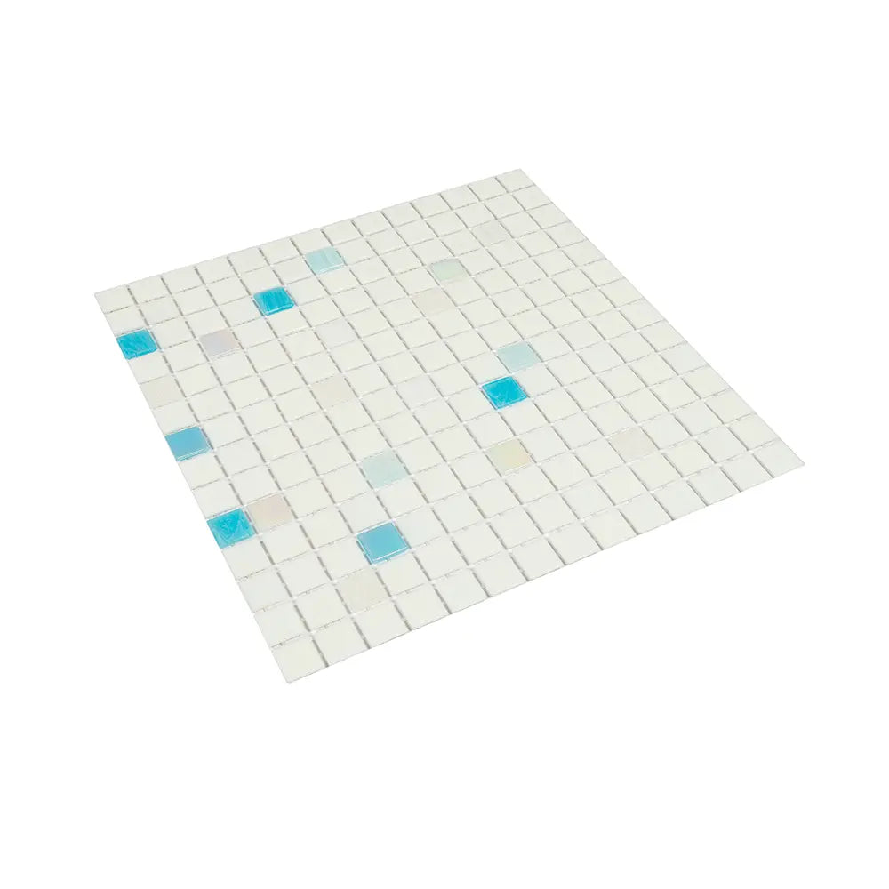 White and Ocean Blue Gradient Mixed Squares Glass Pool Tile | Tile Club