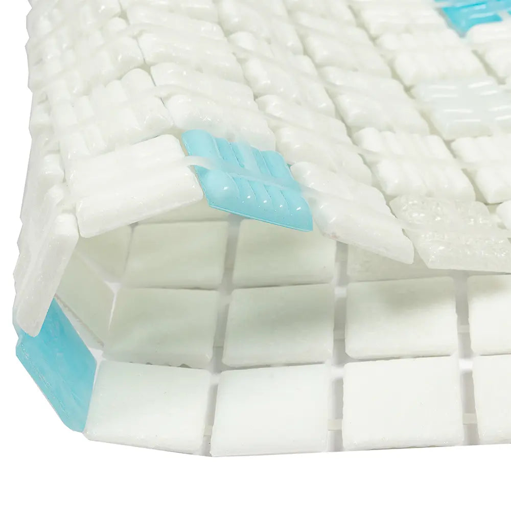 White and Ocean Blue Gradient Mixed Squares Glass Pool Tile | Tile Club