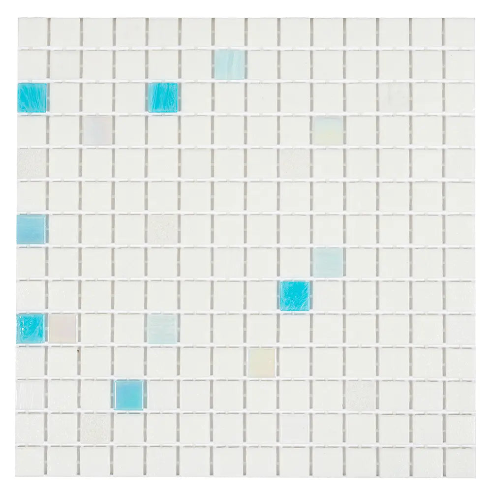White and Ocean Blue Gradient Mixed Squares Glass Pool Tile | Tile Club