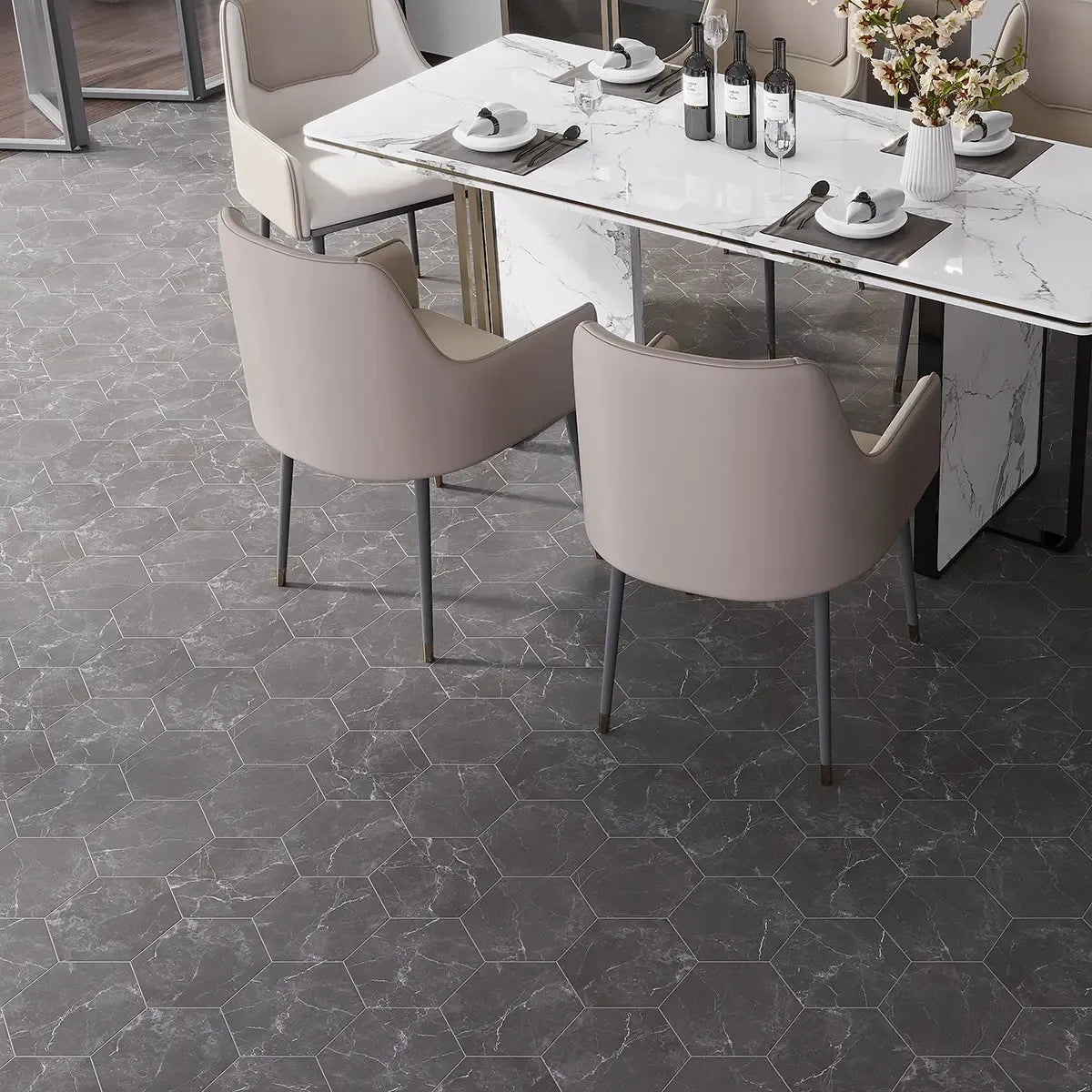 Acadia Black Hexagon Tile Commercial Flooring
