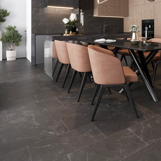 Acadia Black Porcelain Tile 12x24 Commercial Floor