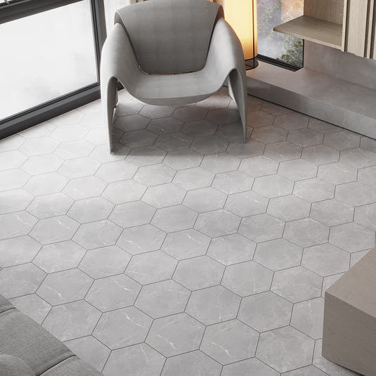 Acadia Gray Hexagon Tile Commercial Flooring