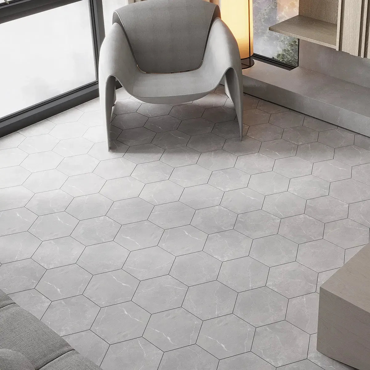 Acadia Gray Hexagon Tile Commercial Flooring