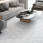 Acadia White Hexagon Tile Living Room Flooring