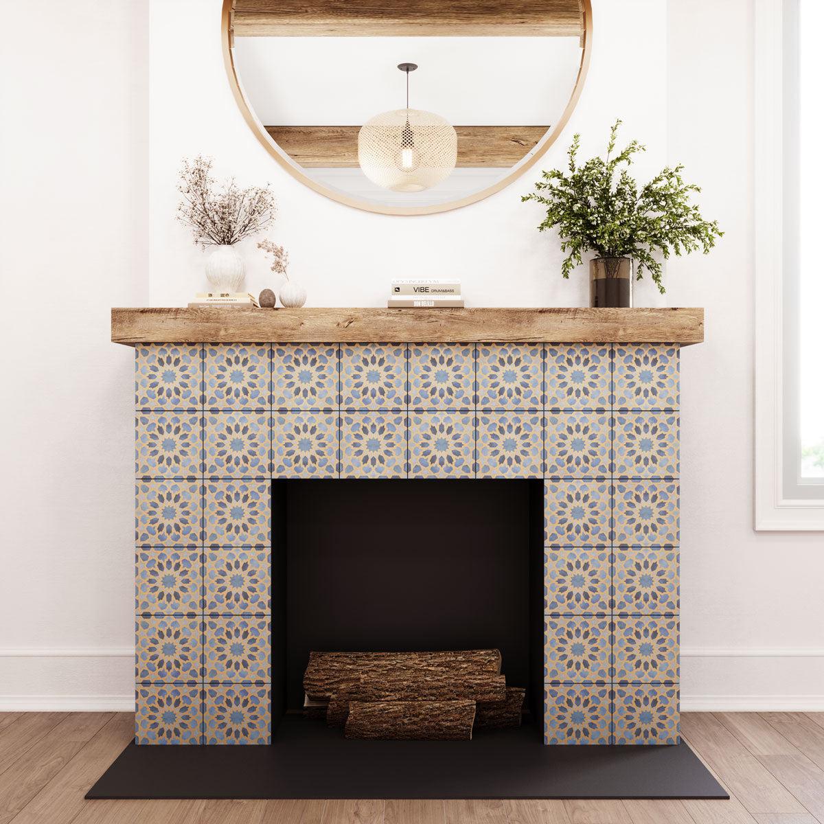Amira Regal Samarkand Blue and Gold Patterned Porcelain Tile | Tile Club