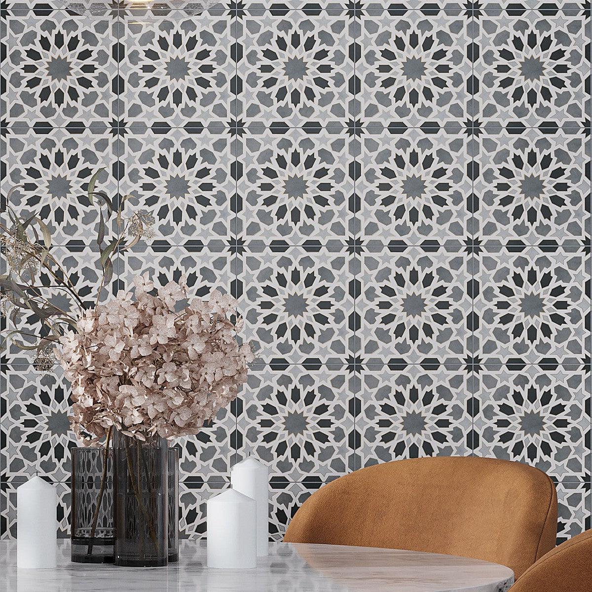 Amira Regal Shadow and Gold Patterned Porcelain Tile | Tile Club