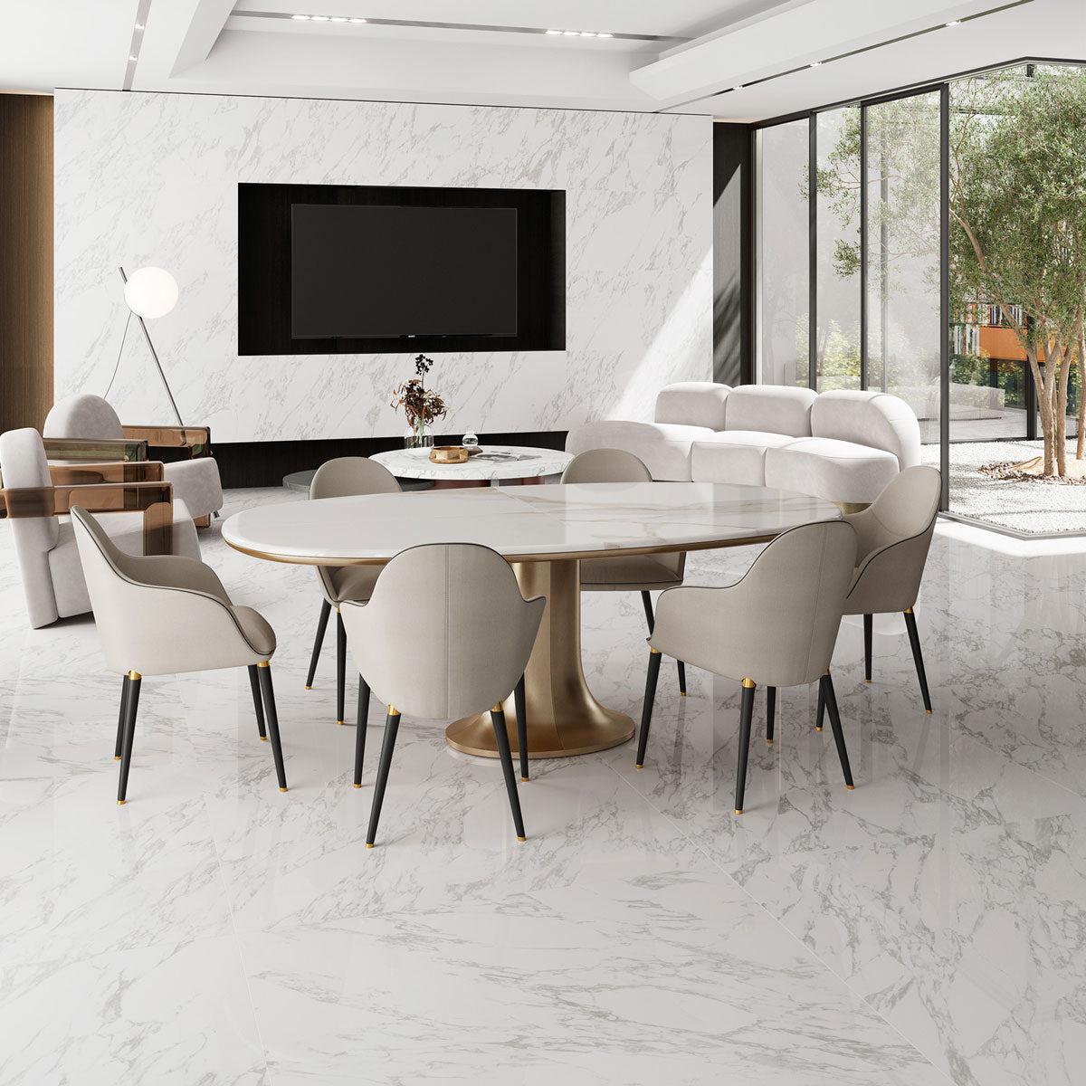 Arabescato Honed Gray and White Marble Look Tile