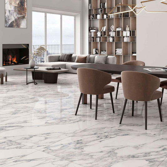 Arabescato Polished Gray and White Floor TilesArabescato Polished Gray and White Marble Look Porcelain