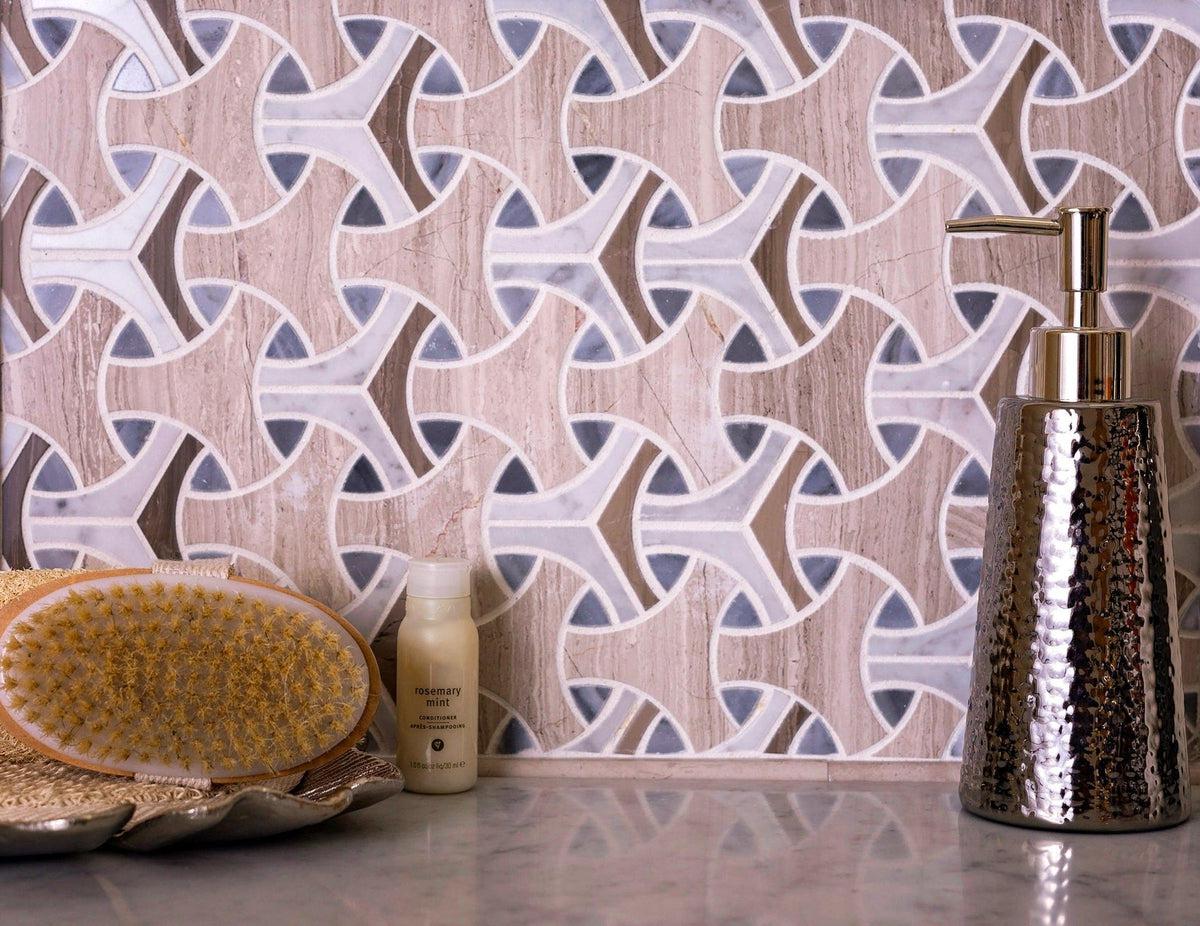 Arches Wooden Beige & Bardiglio Marble Tile