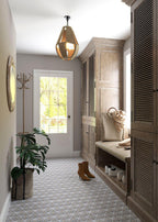 Arches Wooden Beige & Bardiglio Marble Tile Hallway Floor