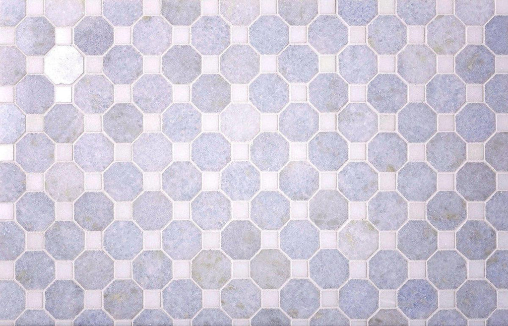 Azul Cielo Octagon And Thassos Dot Marble Mosaic TileAzul Cielo Octagon and Thassos Dot Marble Mosaic Tile