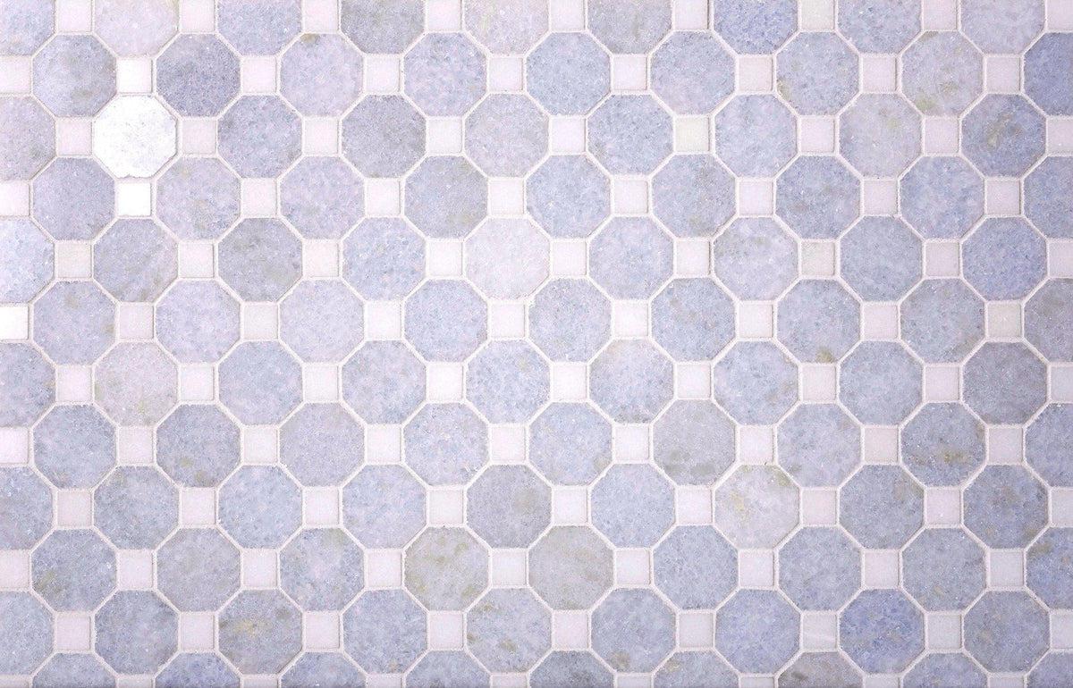 Azul Cielo Octagon And Thassos Dot Marble Mosaic TileAzul Cielo Octagon and Thassos Dot Marble Mosaic Tile